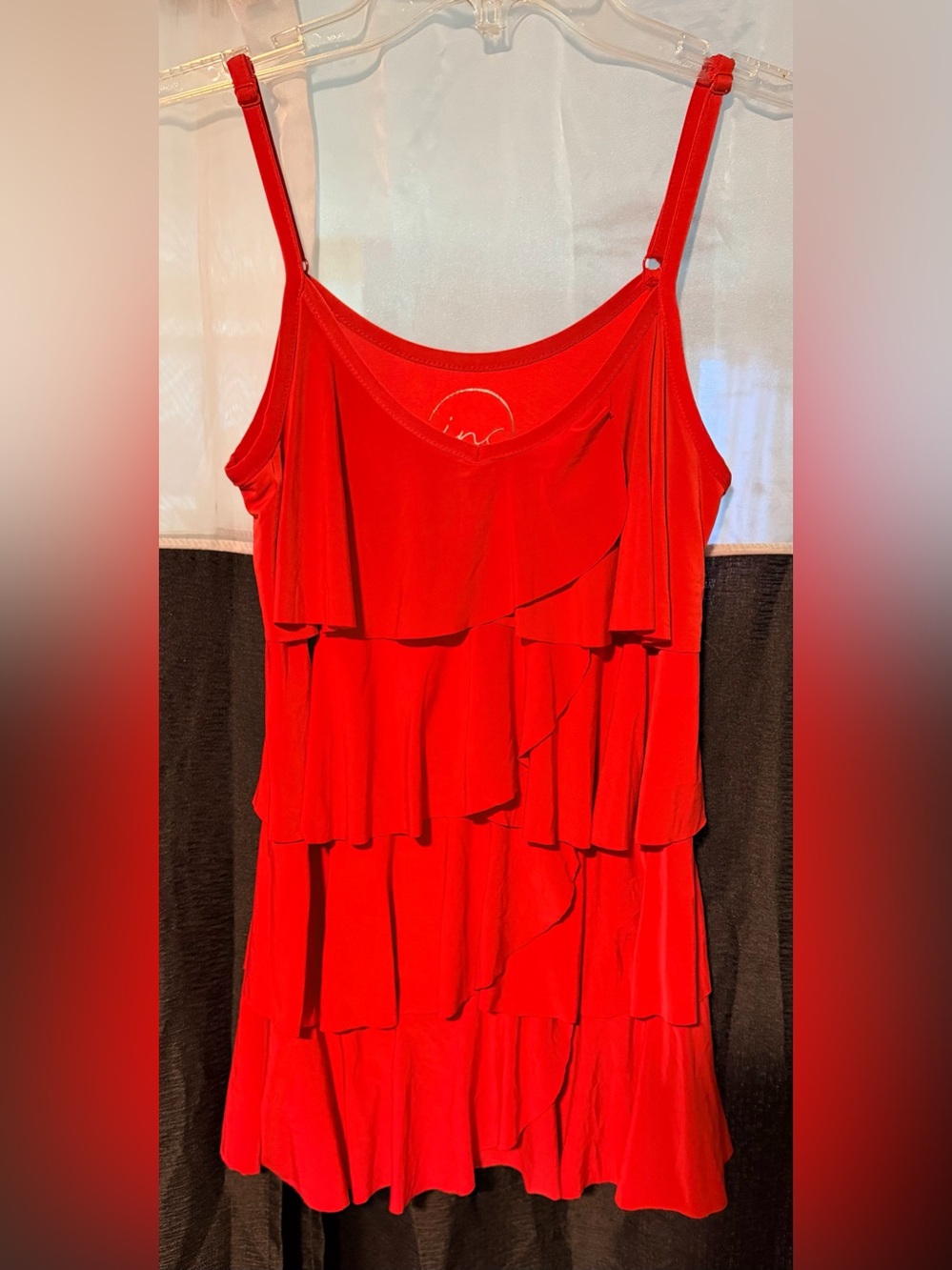 Preloved INC International Concepts Red Ruffle Tiered Spaghetti Strap Top